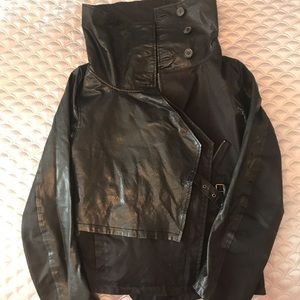 Asymmetrical half leather half cotton jacket